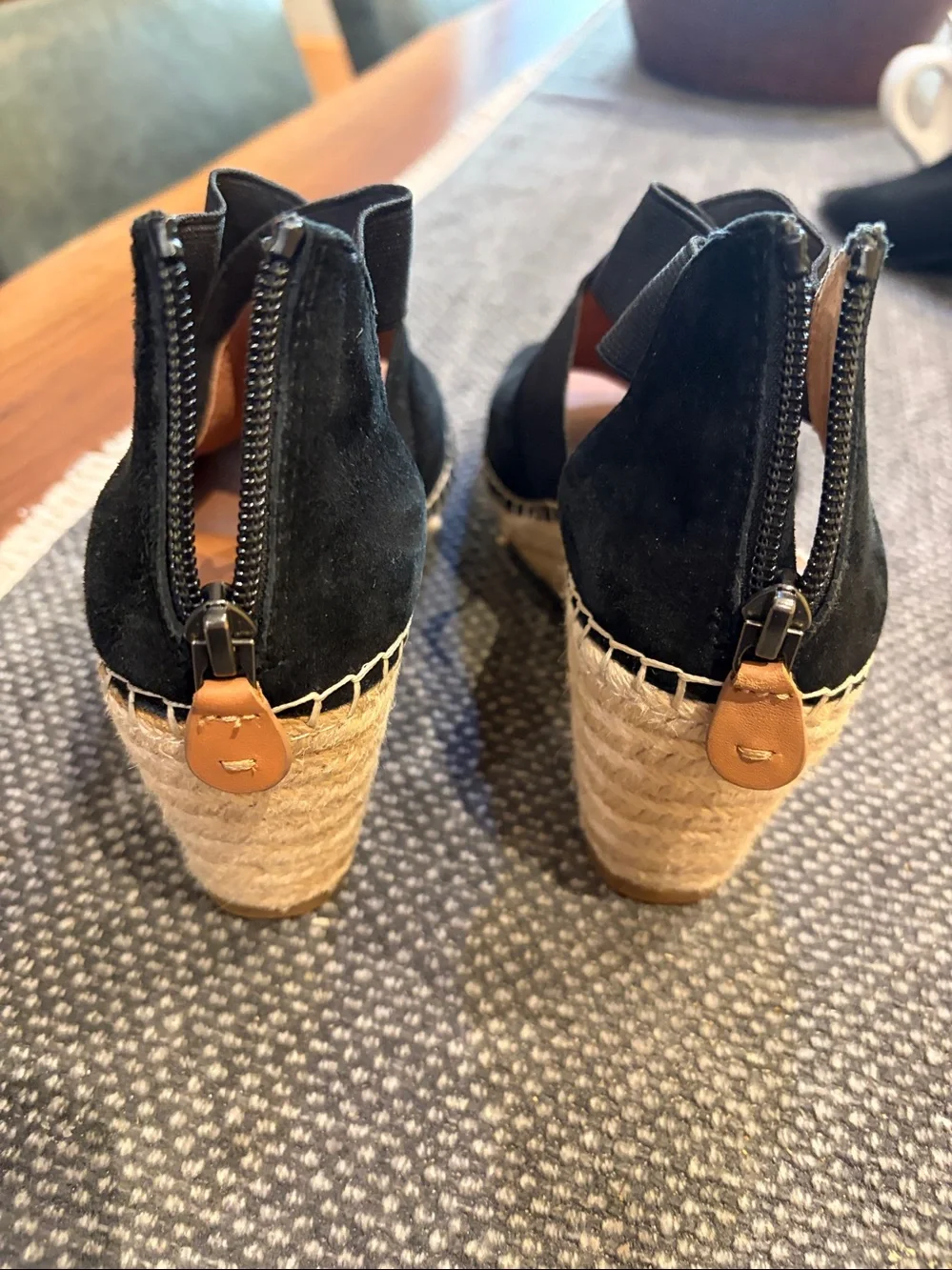 Gentle Souls Black Wedge Sandal with Zipper